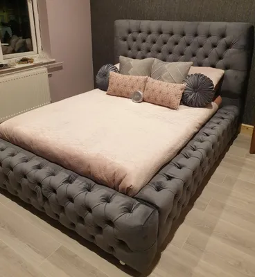 Produktbild von Design Modern Doppelbett Möbel 180x200 cm Polster Textil und Holz Schlafzimmer