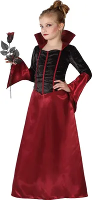 Obrázok produktu pre Halloweenský červeno-čierny kostým upíra pre dievčatá od 7 do 9 rokov (130-145 cm)