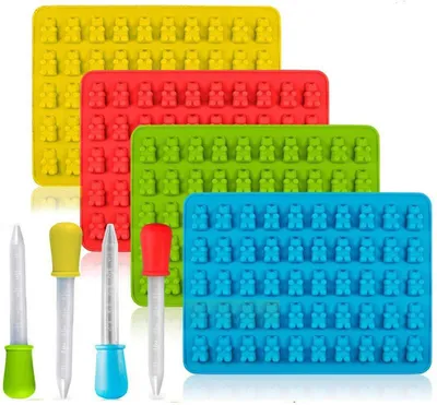 Silikonformen 4er-Pack, 50 Bärenformen, BPA-frei, mit Pipetten