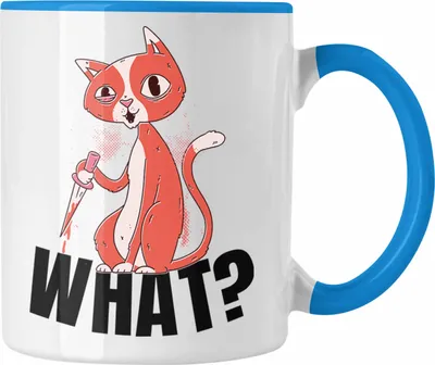 Produktbild von Trendation - What Katze Geschenk Grafik Lustige Katze Tasse (Blau)