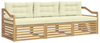 Produktbild von vidaXL Outdoor-Sofagarnitur mit Kissen 3 pcs Weiß und Creme Polyester