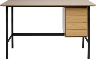 Produktbild von Miliboo - Industrieller Schreibtisch aus Eichenholz und schwarzem Metall mit 2 Schubladen L120 cm MAXENCE