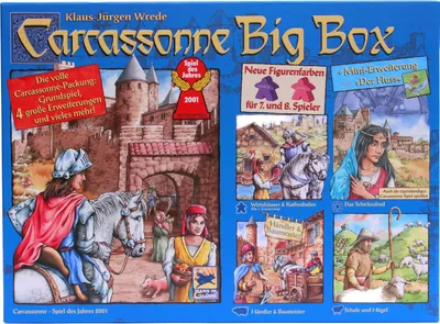 Produktbild von Carcassonne Big Box 2014 - Grundspiel mit Fluss & 4 Erweiterungen