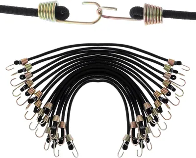 Obrázek produktu pro Sada 15 elastických bungee lan, délka 25,4 cm, s kovovými háčky, z gumy, odolná proti opotřebení, pro plachty/jízdní kola/stany