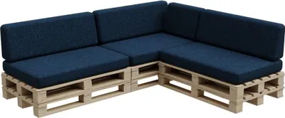 Produktbild von Palettenkissen, Palletenpolster, Gartenkissen, PFBG (3X Set (120x80 + 120x35), Dunkelblau)
