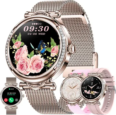 Produktbild von Smartwatch Damen mit Telefonfunktion, 1,27 Zoll Stahl  mit Diamant|123 Sport|SpO2|Menstruationszyklus|Herzfrequenzmonitor|Schlafmonitor|Sportuhr