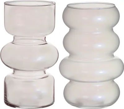 Produktbild von Zwillingsvase 2 Stück, Durchmesser 10 cm, Höhe 18 cm, in vielen Farben wählbar | Blumenvase | Hydrokulturvase | farbige Vase für Blumen | moderne geometrische Glasvase, Farbe:Perl