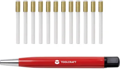 A set of fiber optic cleaning tools, including a red cleaning pen and multiple white cleaning rods with gold tips, arranged on a white background.