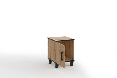 Produktbild von Nachttisch PALMA Eiche Artisan, Nachtschrank mit Tür und Stauraum, Nachtkonsole auf schwarzen Füßen, Moderner Beistellschrank für Schlafzimmer
