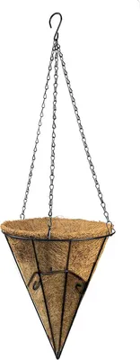 Produktbild von Hängender Pflanzkorb aus Metall mit Kokosnuss-Einlagen, einfaches Bepflanzen, hängender Blumentopf aus Eisen, Dekoration für Veranda, Balkon, Garten