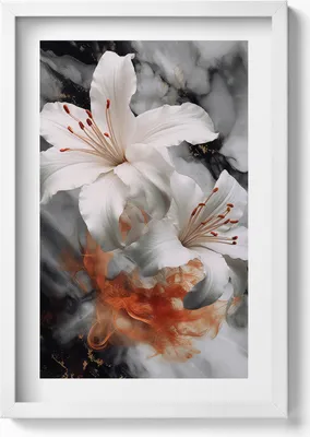 Produktbild von Rauchkomposition mit Blumen– Wandbild mit Rahmen – Gerahmtes Bild  – Wanddekoration – 40x60 cm – Weiß