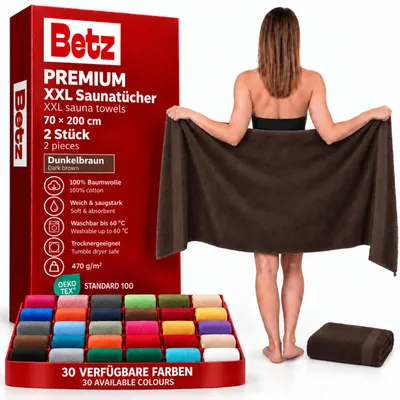 Produktbild von Betz 2 Stück Saunatücher 70 x 200 cm PREMIUM 100% Baumwolle Badetuch Liegetuch Strandtuch   Farbe: dunkelbraun