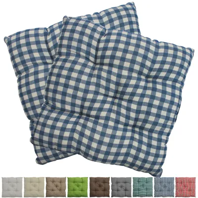 Produktbild von Stuhlkissen Genua 38x38 cm 2er Pack Sitzkissen mit Steppung, Farbe:Karo-Blau
