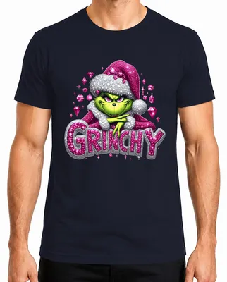Produktbild von Grinchy Weihnachten Pink Glitzer Bling Glam Frech Xmas Diamant Herren T-Shirt, Navy, XXL