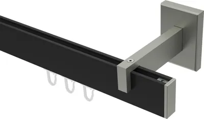 Produktbild von Interdeco Innenlaufstange / Gardinenstange mit Innenlauf Schwarz / Edelstahl-Optik, Typ Smartline Paxo (Kappe), 14x35 mm 1-läufig, 100 cm