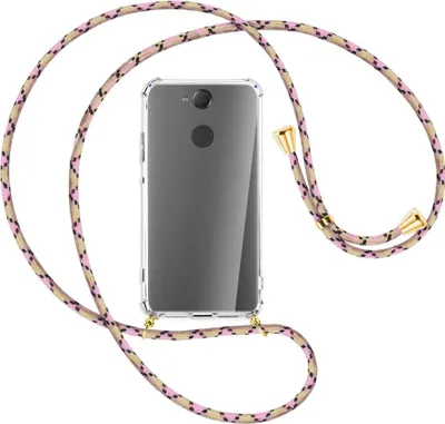 Produktbild von Handykette Backcover-Schutzhülle mit Band (Metall goldfarben) für Sony Xperia XA2 - lila/rosa/blau