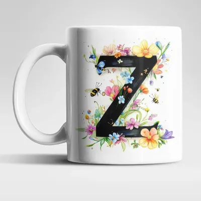 Produktbild von Name A bis Z und 0 bis 9 Blumen Bienen Kaffeetasse Teetasse Tasse Geschenkidee – Z