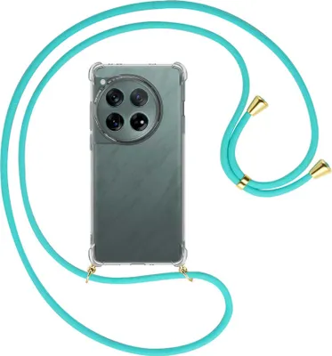 Produktbild von Handykette Backcover-Schutzhülle mit Band (Metall goldfarben) für OnePlus 12 5G (PJD110) - türkis
