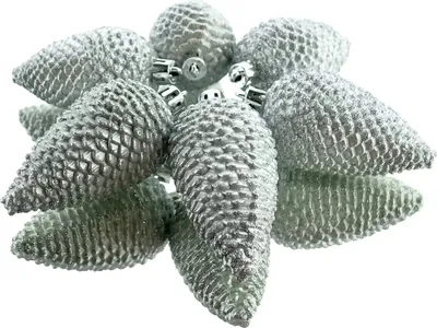 Produktbild von Bruchfeste Weihnachts-Tannenzapfen Silber mit Glitter Ø 4,5 cm - Kunststoff