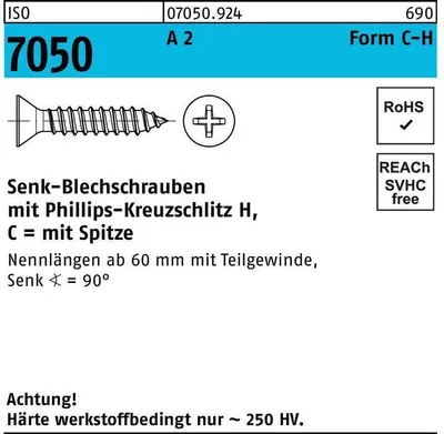 Produktbild von Blechschraube ISO 7050 SEKO m.Spitze/Kreuzschlitz-PH 2,2 x 9,5-C-H A 2