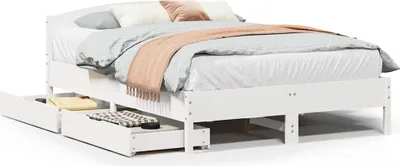 Image de vidaXL Lit en bois massif sans matelas blanc 160x200 pin