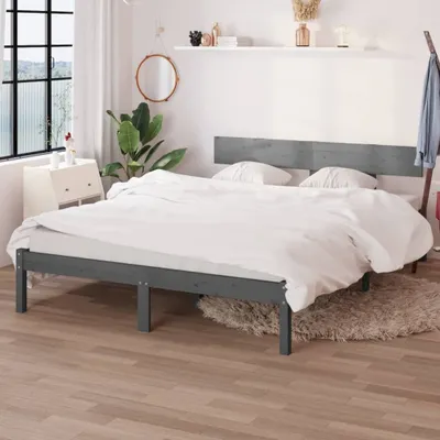 Produktbild von The Living Store Massivholzbett Grau Kiefer 150x200 cm