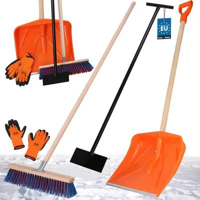 Image de KOTARBAU® Set Pelle à neige avec manche en bois 136 cm Balai de rue avec manche 43 cm Raclette à glace 119 x 20 cm + gants Pelle à neige Pelle à neige manche en bois pour le déneigement