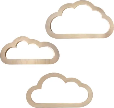 Imagen del producto de Juego de 3 nubes de madera grandes. Decoración bohemia. Nubes de madera para decoración