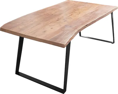 Produktbild von Esstisch Baumkante Akazie natur 120x80 schwarz schräges U-Gestell HAVANNA