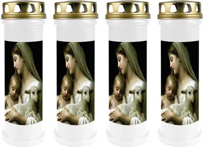 Image de Bougie funéraire - Lot de 4 - Blanc 100h ( couvercle doré ) - Marie avec l'agneau