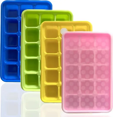 Produktbild von 4x bunte Silikon Eiswürfelformen mit Deckel Eiswürfelbereiter Eiswürfel Form