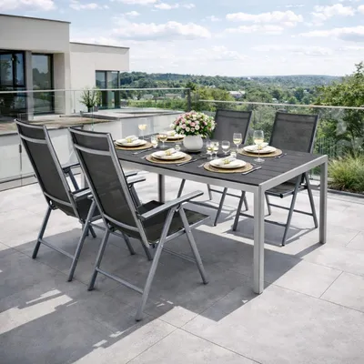 Produktbild von 5tlg Gartenmöbel Set Alu Silber 180x90cm + 4 Hochlehner Textilen