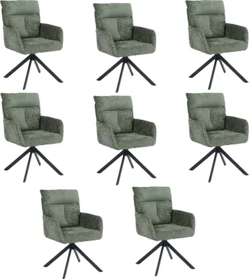 Produktbild von HOME DELUXE Esszimmerstuhl mit Armlehne ALUNA Chenille - 8er Set Grün I Küchenstuhl, Polsterstuhl, Designstuhl, Armlehnstuhl, Armlehne, Lehne, Gepolstert, Edel, Modern, Retro, Hochwertig, Weich, Stilvoll, Pflegeleicht, Wohnzimmer, Drehfunktion