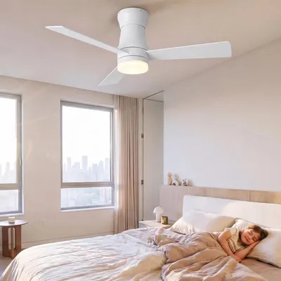 Imagen del producto de Ventilador de techo Moonbite con luz, 52 pulgadas, ventilador de techo de 3 aspas con motor DC y iluminación LED, ventilador de techo blanco con luz regulable, ideal para dormitorios y salones