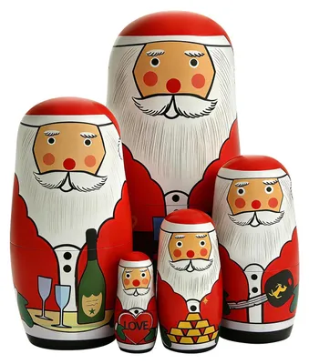 Produktbild von Set mit 5 russischen Matroschka-Püppchen mit Weihnachtsmotiv