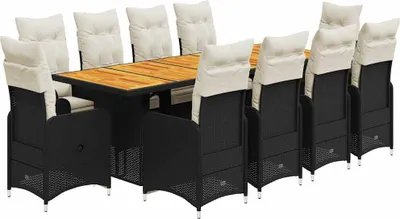 Obrázek produktu pro vidaXL 11dílná zahradní bistro souprava s polštáři z černého polyratanu