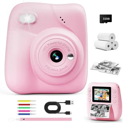 Produktbild von Kinder Sofortbildkamera mit 1080P Video, 48MP Digitalkamera, tintenloser Sofortdruck, 32GB Speicherkarte & 3 Druckpapierrollen, Geschen 3–12 Jahre