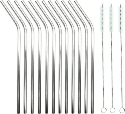 Produktbild von 12 Strohhalme aus Edelstahl Trinkhalme wiederverwendbar + Reinigungsbürsten