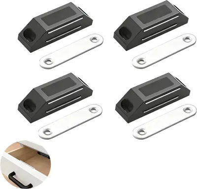 Obrázok produktu pre Magnetické zámky do skriniek, samolepiace, sada 4 kusov, čierne, vhodné pre nábytok