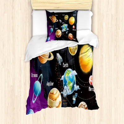 Produktbild von ABAKUHAUS Weltraum Mantele, Sonnensystem Planet, Milbensicher Allergiker geeignet mit Kissenbezügen, 135 cm x 200 cm - 80 x 80 cm, Mehrfarbig