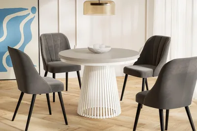 Immagine prodotto di Tavolo da Pranzo Allungabile, Tavolo da Cucina Rotondo, Stabile Costruzione con Gambe in Metallo, Diametro 100 cm, Cashmere, Collezione Nero