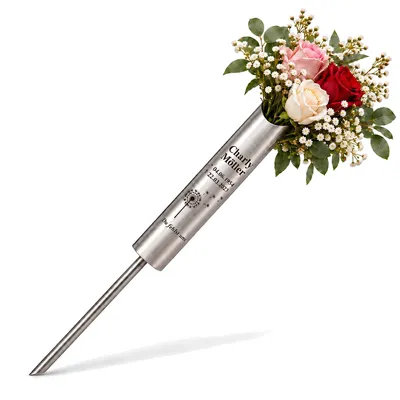 Produktbild von Grabvase -ohne gravur- 4cm Wetterfest Vase Edelstahl Rostfrei Hochwertig Grabschmuck Friedhofsvase Exklusiv