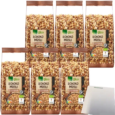 Produktbild von Edeka Schoko Müsli mit Vollmilchschokoladenstückchen und Kakao-Nips 6er Pack (6x750g Packung) + usy Block