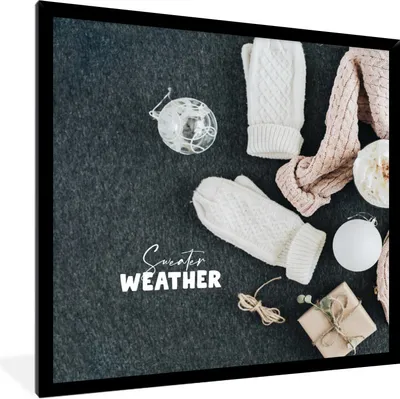 Produktbild von MuchoWow® Gerahmtes Poster Winter - Pullover - Zitat 40x40 cm - Poster mit Schwarzem Bilderrahmen Wandposter Rahmen Foto Bilder - Mit Rahmen - Wanddekoration Schlafzimmer