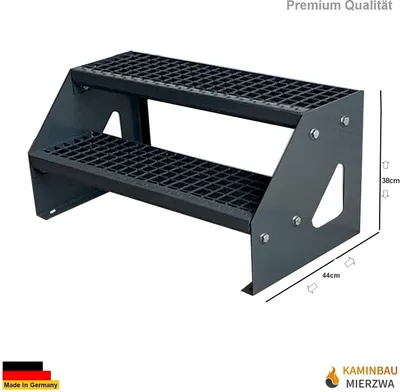 Produktbild von Gitterrost Stahl Wangentreppe 2 Stufen Freistehend Verzinkt & Anthrazit Pulverlackiert - (L x B x H) 44cm x 60cm x 38cm