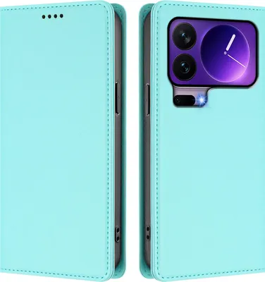 Image de Étui en cuir pour Xiaomi 17 Pro, étui à rabat magnétique en cuirPolyuréthaneavec support, vert menthe