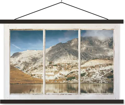 Produktbild von MuchoWow® Textilposter Aussicht - Berg - Wasser 120x80 cm mit schwarzem Rahmen - Wanddeko