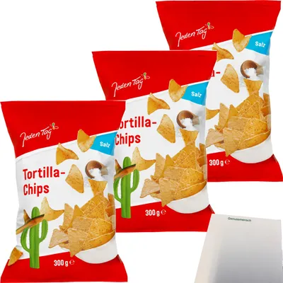 Produktbild von Jeden Tag Tortilla Chips Salz 3er Pack (3x300g Packung) + usy Block