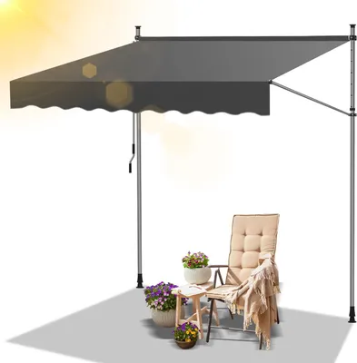 Produktbild von Faziango Markise Klemmmarkise Balkonmarkise Grau mit Handkurbel ohne Bohren Sonnenschutz UV-Schutz und wasserfestund höhenverstellbar 350cm