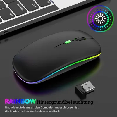 Obrázek produktu pro ZELURXX dobíjecí bezdrátová myš RGB, tichá, s nastavitelným DPI, ultratenká, pro notebooky a PC